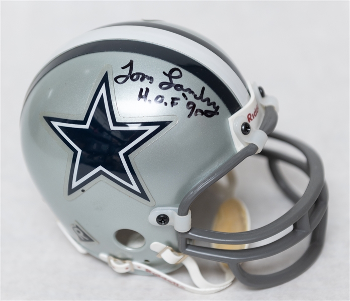 Tom Landry Signed Dallas Cowboys Mini Helmet (JSA Auction Letter)