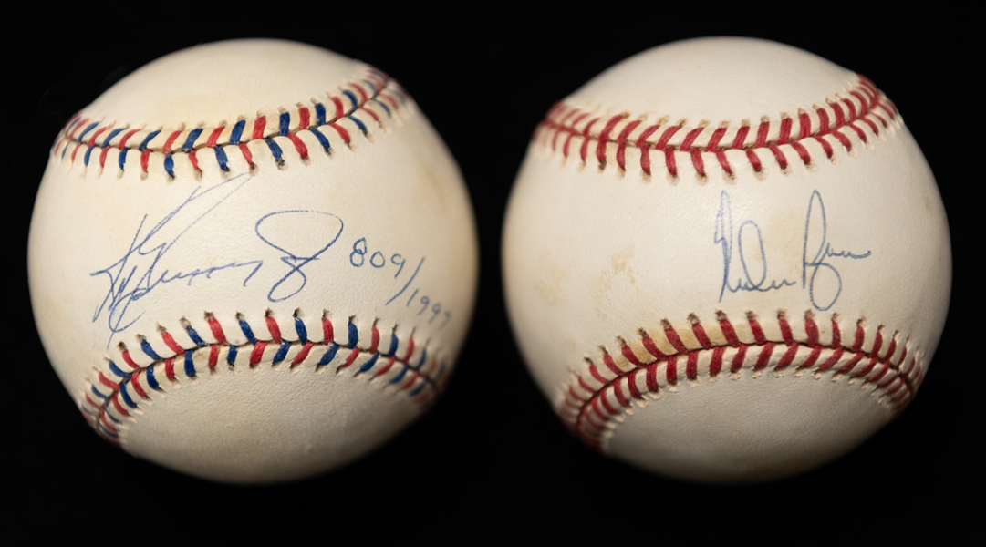 Lot of (2) Autographed Official Major League Baseballs w. Nolan Ryan and Ken Griffey Jr. (JSA Auction Letter)