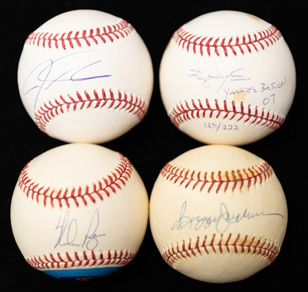 Lot of (4) Autographed Baseballs w. Nolan Ryan, Roger Clemens, Reggie Jackson and Josh Hamilton (JSA Auction Letter)