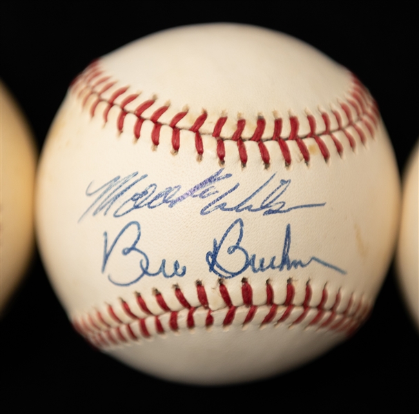 Lot of (3) Multi-Autographed Baseballs w. Bonds/Young, Cepeda/Garvey/Blue and Buckner/Wilson (JSA Auction Letter)