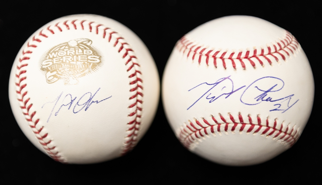 Lot of (2) Miguel Cabrera Autographed Baseballs w. One Ball on 2003 Official World Series Ball (JSA Auction Letter)