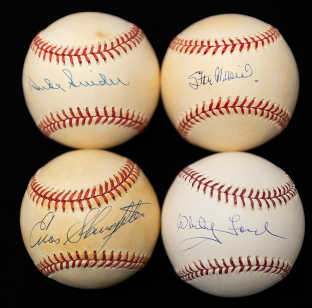 Lot of (4) Autographed Baseball HOF w. Stan Musial, Slaughter, Ford (PSA 9 Graded), and Snider (JSA Auction Letter)