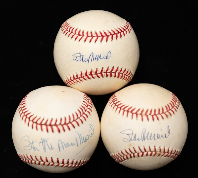 Lot of (3) Stan Musial Autographed Baseballs w. (1) Inscribed The Man (JSA Auction Letter)