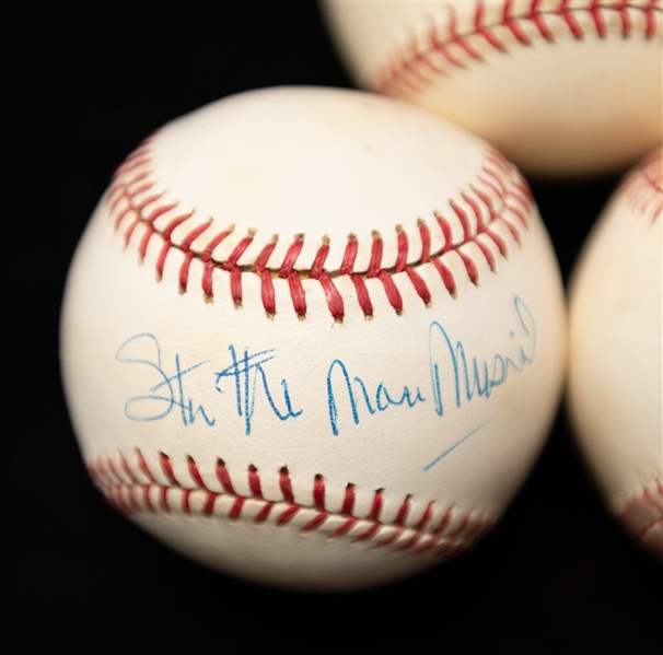 Lot of (3) Stan Musial Autographed Baseballs w. (1) Inscribed The Man (JSA Auction Letter)