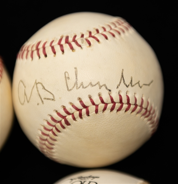Lot of (4) HOF Autographed Baseballs w. (2) Brooks Robinson, A.B. Chandler, and Lou Boudreau (JSA Auction Letter)