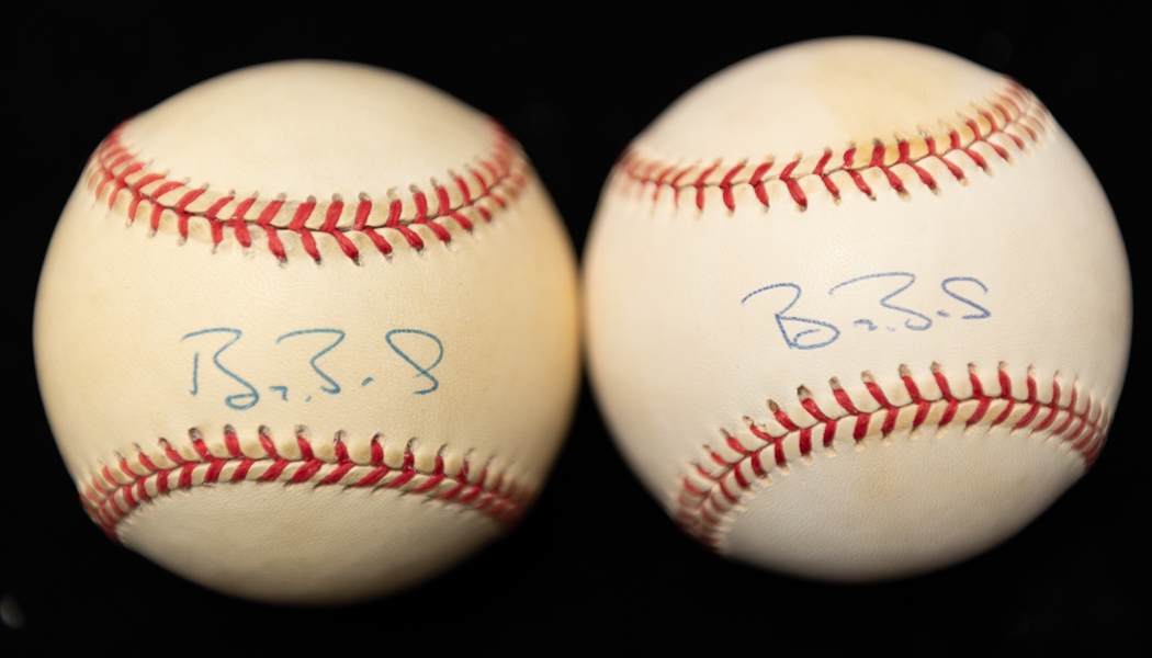 Lot of (2) Barry Bonds Autographed Baseballs (JSA Auction Letter)
