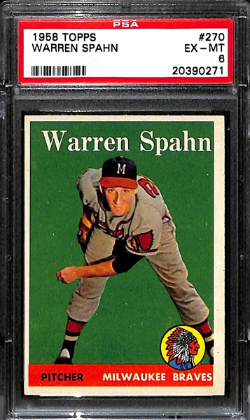 1958 Topps Warren Spahn #270 Graded PSA 6 EX-MT