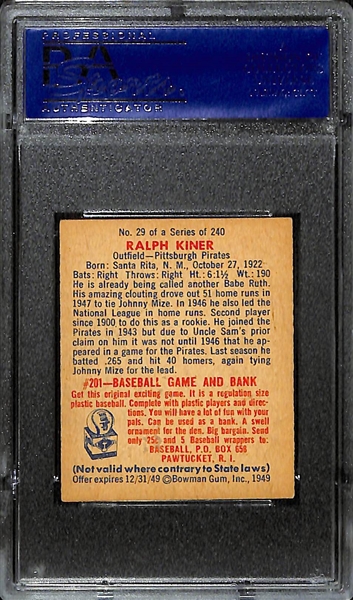 1949 Bowman Ralph Kiner #29 Graded PSA 6.5 EX-MT+