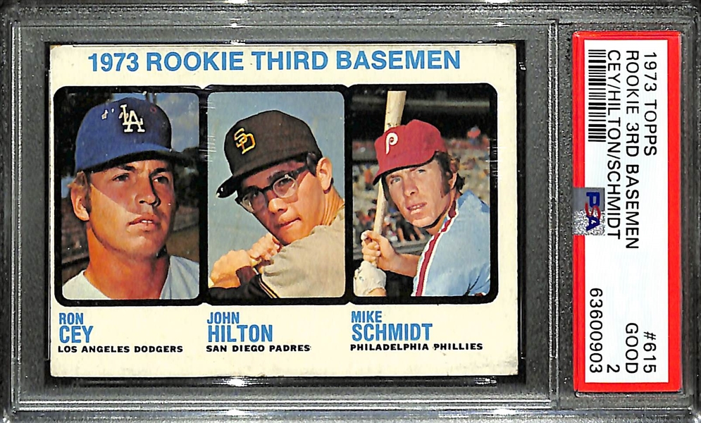 1973 Topps Mike Schmidt & Ron Cey Rookie Card (Rookie 3rd Basemen #615) Graded PSA 2