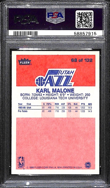 1986-87 Fleer Karl Malone #68 Rookie Card Graded PSA 9 Mint!