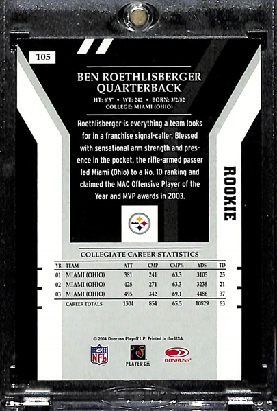 2004 Donruss Elite Football Ben Roethlisberger Rookie Card #ed 301/500