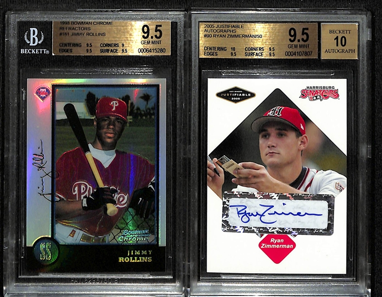 (2) BGS 9.5 Gem Mint Rookies - 1998 Bowman Chrome Jimmy Rollins Refractor & 2005 Ryan Zimmerman Autograph