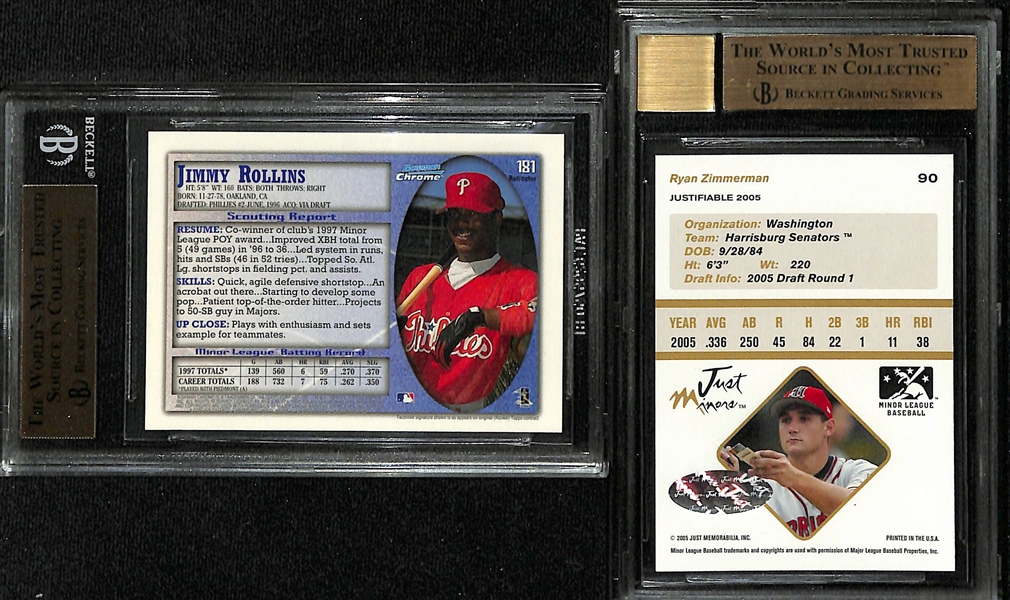 (2) BGS 9.5 Gem Mint Rookies - 1998 Bowman Chrome Jimmy Rollins Refractor & 2005 Ryan Zimmerman Autograph