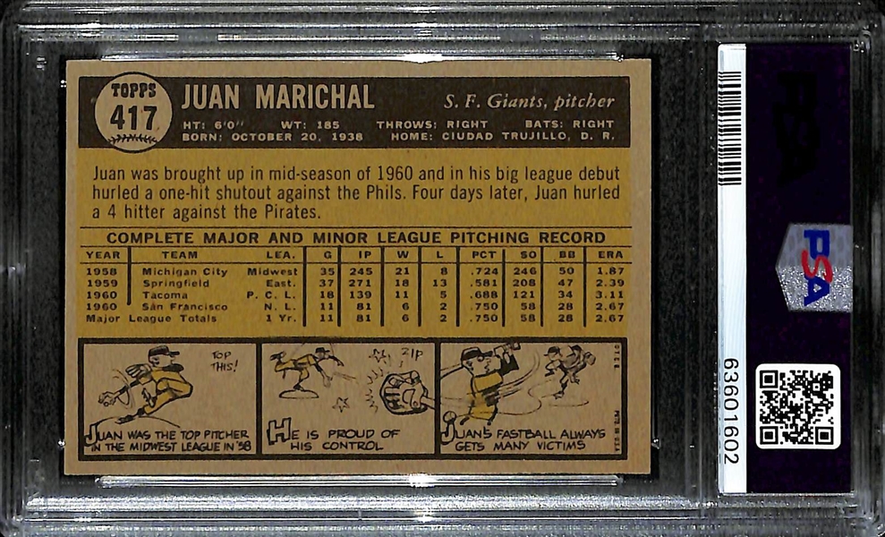 1961 Topps Juan Marichal #417 Rookie Card Graded PSA 5 EX