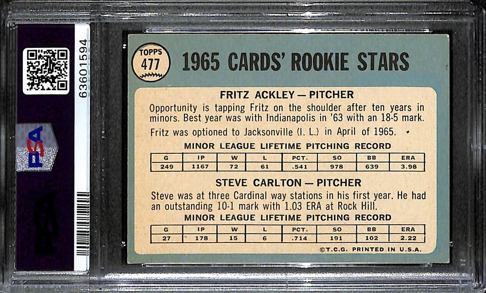 1965 Topps Steve Carlton #477 Rookie Card (Cardinals Rookies) Graded PSA 6 EX-MT