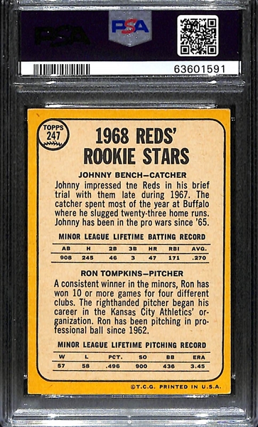 1968 Topps Johnny Bench #247 (Reds Rookies) Graded PSA 5 EX