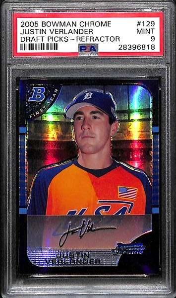 2005 Bowman Chrome Justin Verlander Refractor Rookie Card #129 Graded PSA 9 Mint