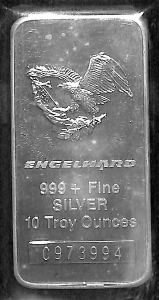 10 Troy Ounce Engelhard Silver Bar - .999 Fine Silver w. Eagle Logo