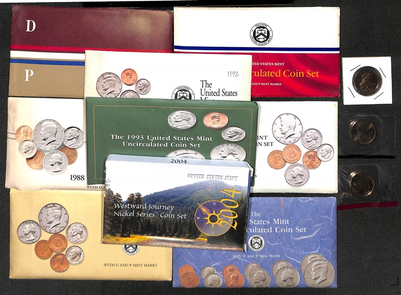 Lot of (8) Uncirculated Mint Sets from 1984-1993 + 2001 3-Coin Sacagawea Set
