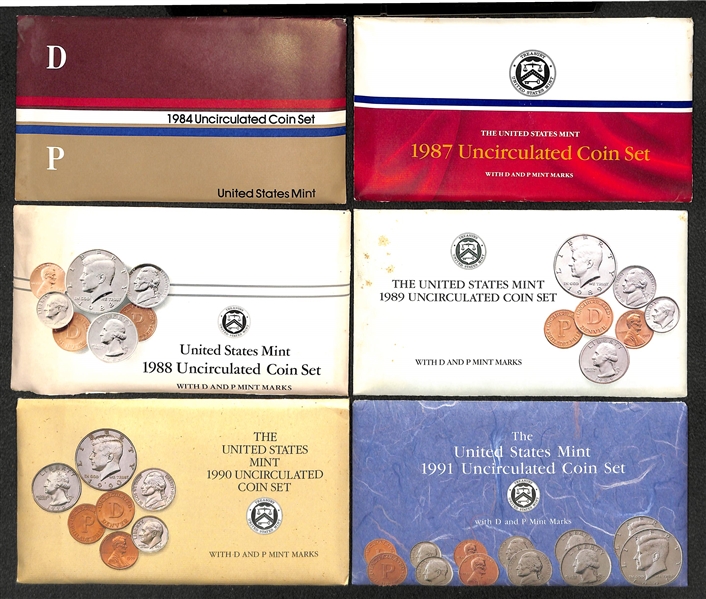 Lot of (8) Uncirculated Mint Sets from 1984-1993 + 2001 3-Coin Sacagawea Set