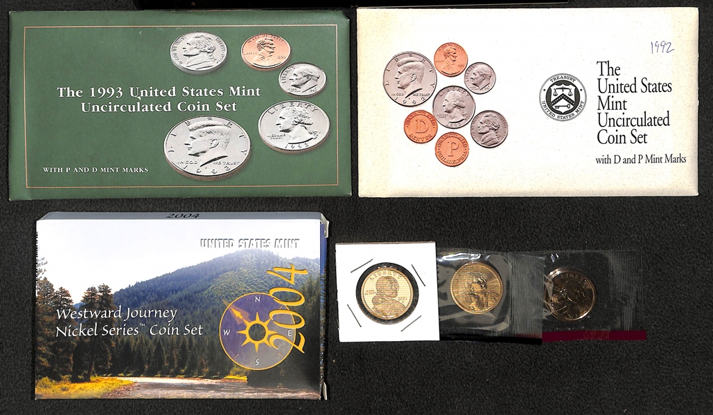 Lot of (8) Uncirculated Mint Sets from 1984-1993 + 2001 3-Coin Sacagawea Set