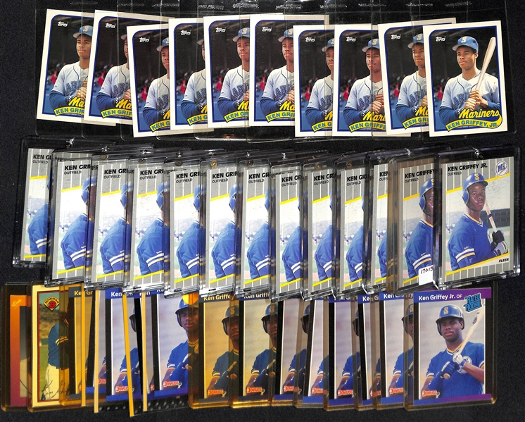 Lot of (38+) 1989 Ken Griffey Jr. Rookie Cards w. (10) Topps, (14) Fleer, (13) Donruss, and Others.