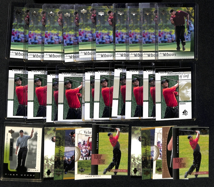 Lot of (30) 2001 Tiger Woods Rookie Cards w. (10) Upper Deck # 1