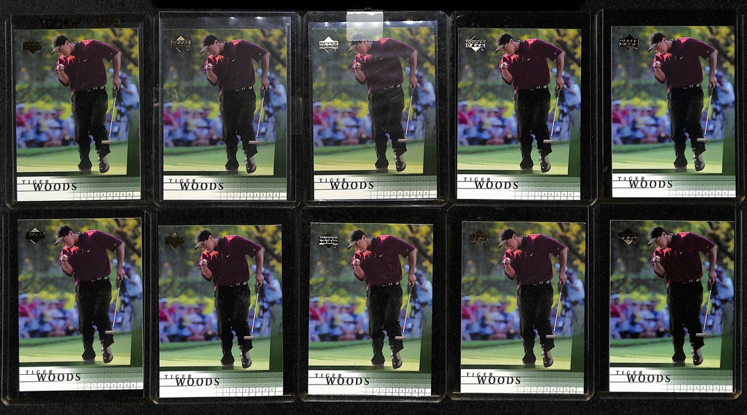 Lot of (30) 2001 Tiger Woods Rookie Cards w. (10) Upper Deck # 1