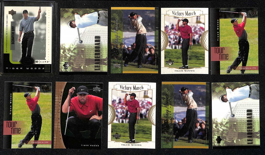 Lot of (30) 2001 Tiger Woods Rookie Cards w. (10) Upper Deck # 1