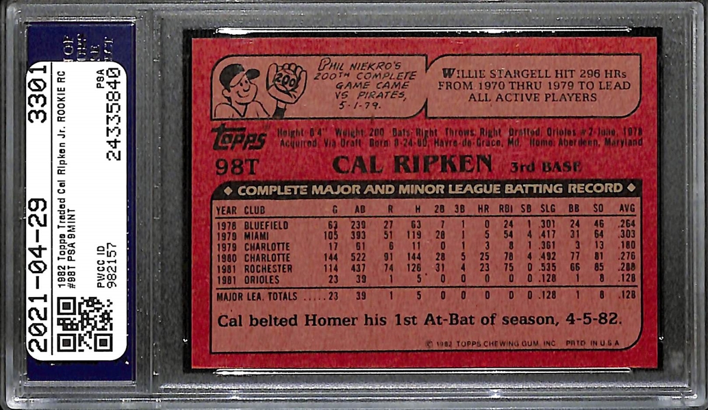 1982 Topps Traded Cal Ripken Jr. Rookie Card #98T Graded PSA 9 Mint