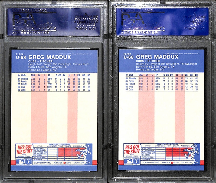 Lot of (2) 1987 Fleer Update Glossy Greg Maddux #U-68 - Both Graded PSA 10 Gem Mint