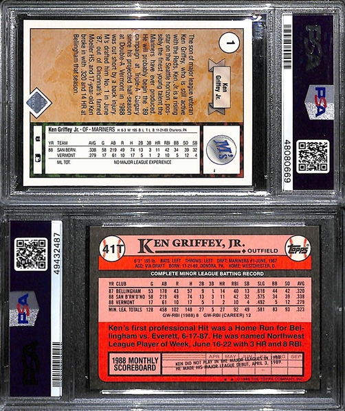  2-Card Ken Griffey Jr. Graded Rookie Lot - 1989 Upper Deck (PSA 9) & 1989 Topps Traded (PSA 9)