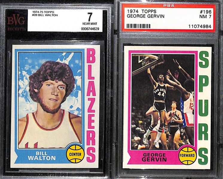 1974-75 Topps Rookie Lot - Bill Walton (BVG 7) & George Gervin (PSA 7)