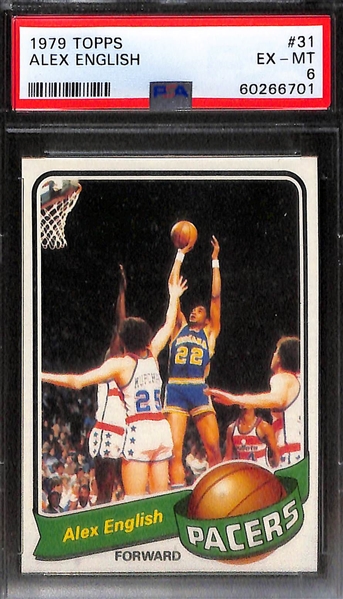 Topps Basketball Rookie Lot - 1971 R. Barry #170 (PSA 5.5), 1978 Bernard King #75 (PSA 7), 1978 J. Sikma #117 (PSA 8), 1979 Alex English #31
