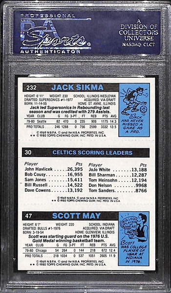 1980 Topps Scoring Leaders - Larry Bird Rookie w. Jack Sikma & Scott May Graded PSA 9 Mint!