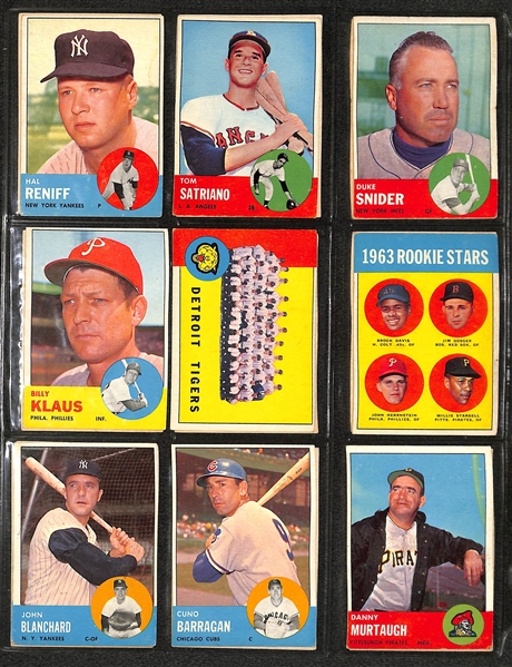 1963 Topps Baseball Partial Set (341 Cards of 576) w. Pete Rose Rookie Card