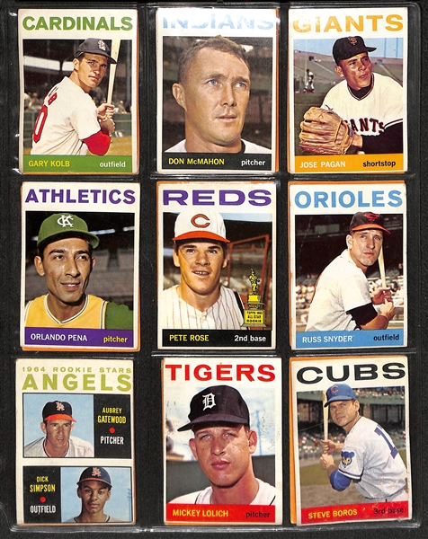 1964 Topps Baseball Partial Set (249 Cards of 587) w. Pete Rose 2nd Year Card