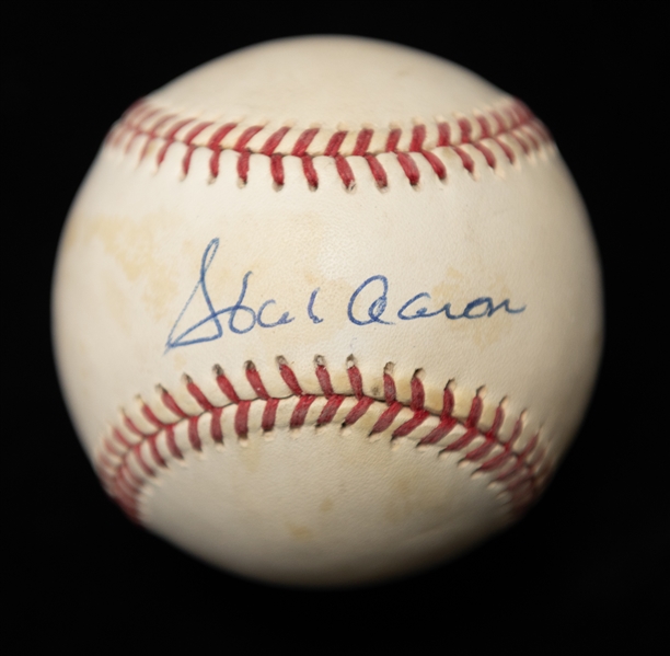 Lot of (2) Hank Aaron Official National League Autographed Baseballs (JSA Auction Letter)