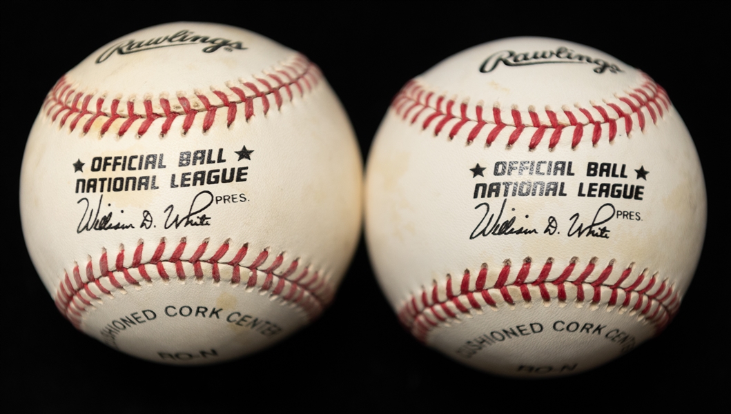 Lot of (2) Hank Aaron Official National League Autographed Baseballs (JSA Auction Letter)