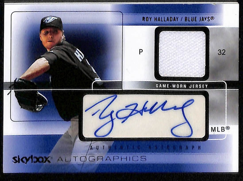 Lot of (3) Autographed Roy Halladay Cards w. 2004 Skybox Limited Edition, 2005 Skybox Autographics, and 2004 Fleer Authentix