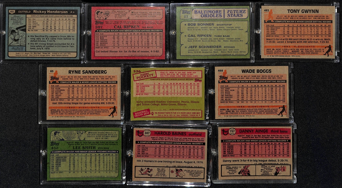 Lot of (10) 1980s Baseball Rookie Lot w. Henderson, Ripken, Gwynn, Sandberg, Puckett, and Others