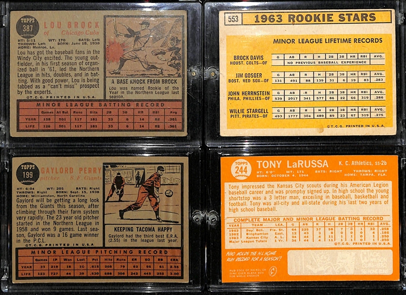 Lot of (4) 1960s Topps HOF Baseball Rookie Cards w. Brock, Stargell, Perry and La Russa