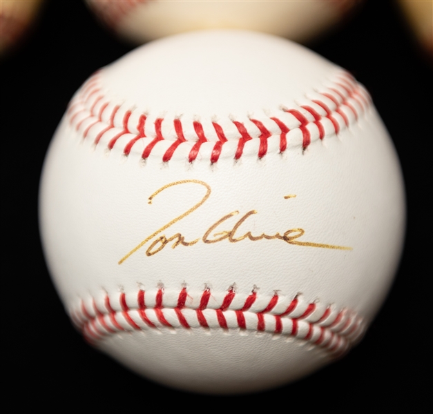 Lot of (7) HOF Autographed Baseballs w. Morgan, Feller, Glavine, Carter, Thomas, and LaRussa (JSA Auction Letter)