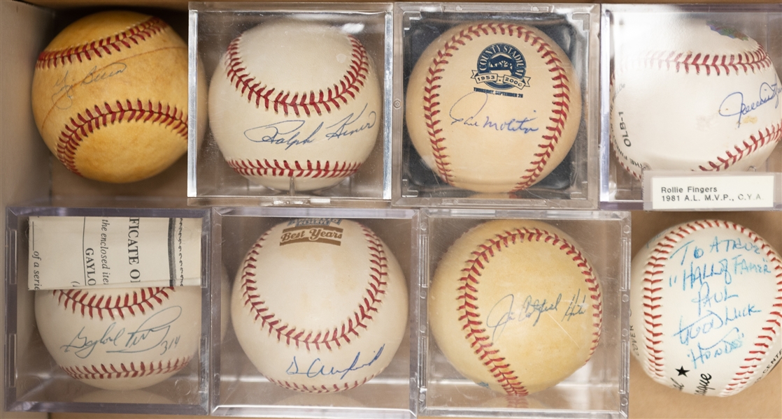 Lot of (10) HOF Autographed Baseballs w. Yogi Berra, Perry, Hunter, Feller, Molitor, and Others (JSA Auction Letter)