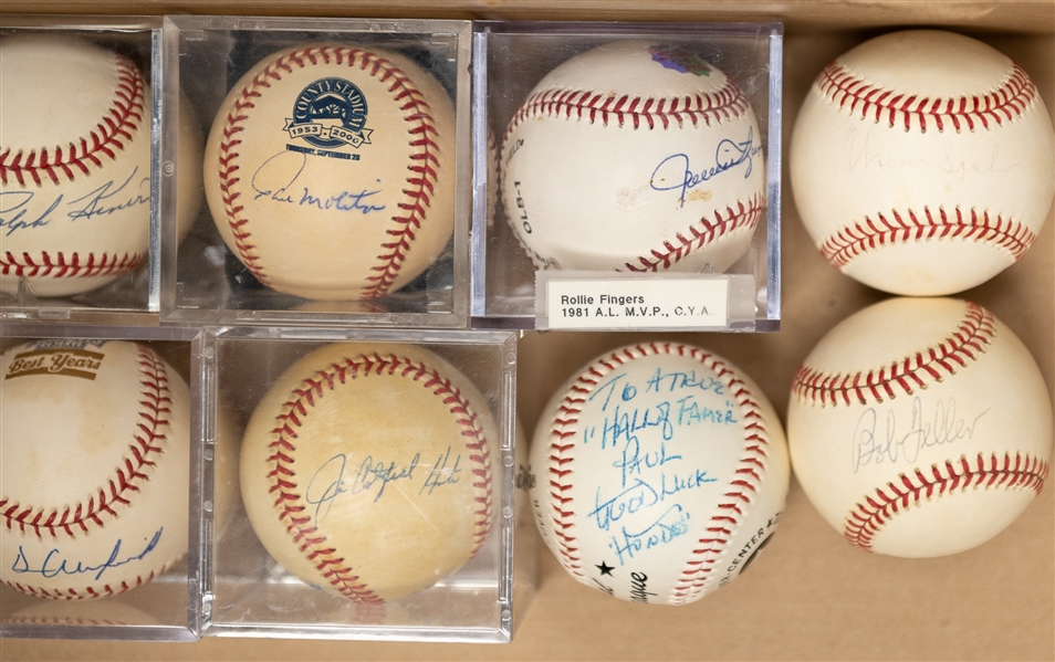 Lot of (10) HOF Autographed Baseballs w. Yogi Berra, Perry, Hunter, Feller, Molitor, and Others (JSA Auction Letter)
