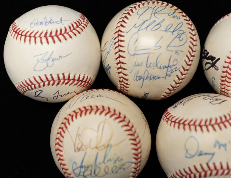 Lot of (7) Multi Signed Baseballs w. Barry Bonds and Bobby Bonds Dual Signed Ball (JSA Auction Letter)