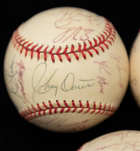 Lot of (5) Texas Rangers Team Signed Baseballs w. (4) 1996 and (1) 1998 Featuring Johnny Oates and Will Clark Autographs (JSA Auction Letter)