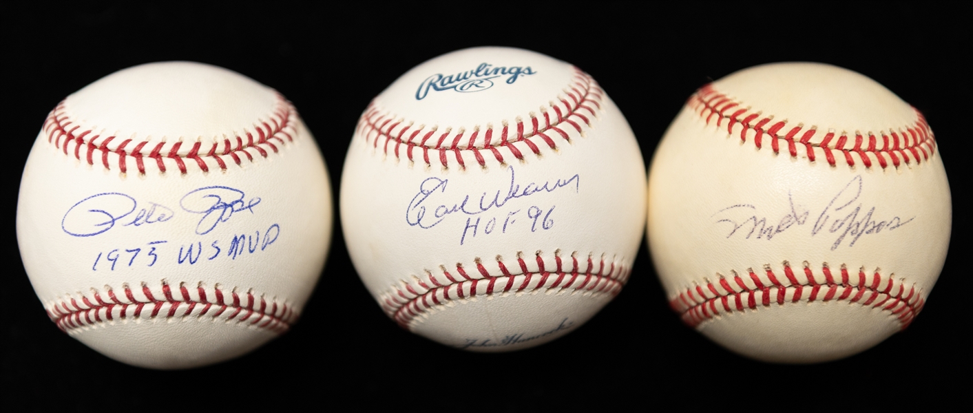 Lot of (3) Autographed Baseballs w. Pete Rose, Milt Pappas, and Earl Weaver (JSA Auction Letter)