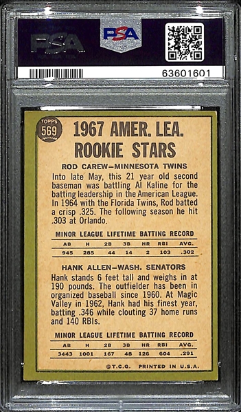 1967 Topps A.L. Rookies #569 Rod Carew Rookie Card Graded PSA 4 VG-EX