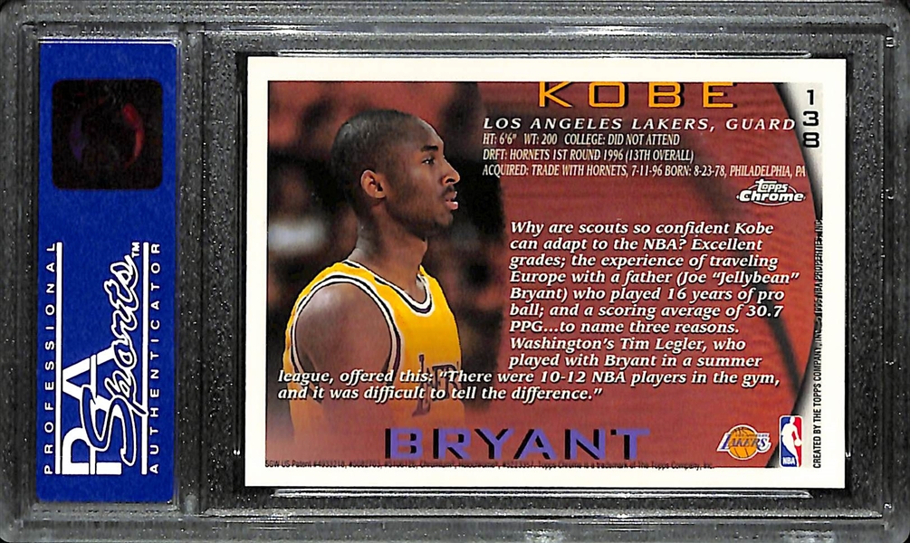 1996-97 Topps Chrome Kobe Bryant Rookie Card #138 Graded PSA 9 Mint
